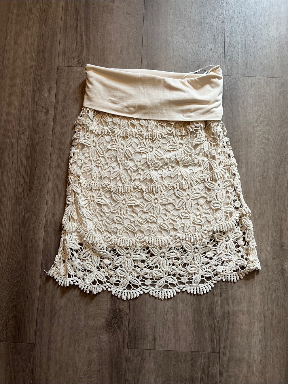 Cream Crochet Lace Midi Skirt